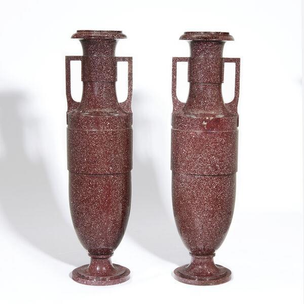 A pair of early 19th-century neoclassical porphyry vases at Christie's.
